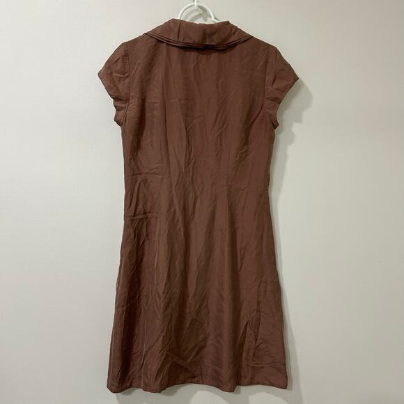 Ann Taylor Loft Womens Sz 10 Chocolate Brown 100% Silk V Neck Dress Quiet Luxury - Picture 4 of 4